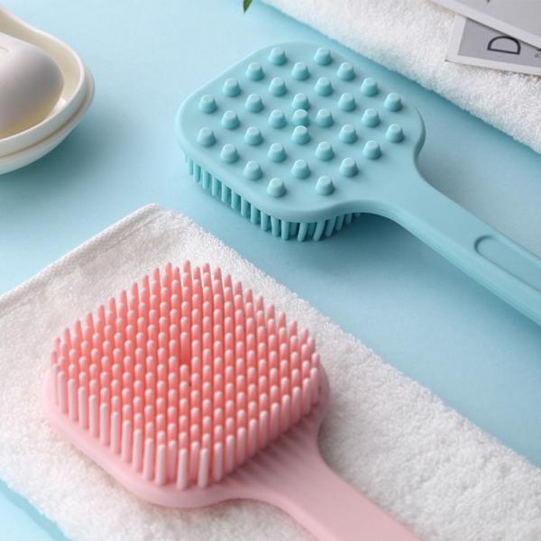 2 em 1 escova de limpeza longa do corpo do banho do silicone do punho para Exfoliating