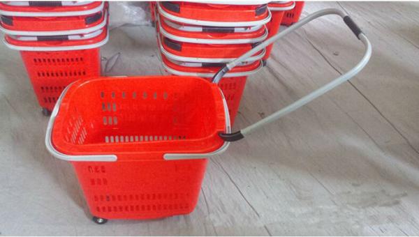 Foldable Plastic Shopping Basket With Wheels For Supermarket / Retail Shop