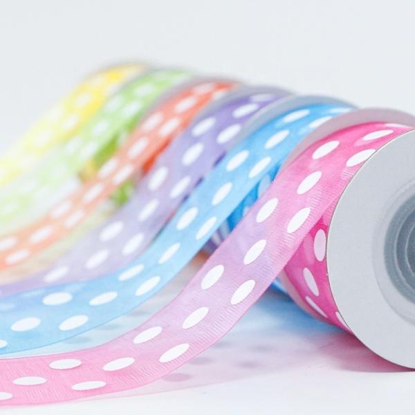Single Face Style Custom Ribbon de Natal 3,8cm Larga Branca Polka Dot Organza Ribbon