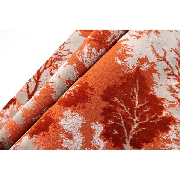French Neoclassical Style Orange-Red Artistic Tree Jacquard Velvet Fabric For Sofa