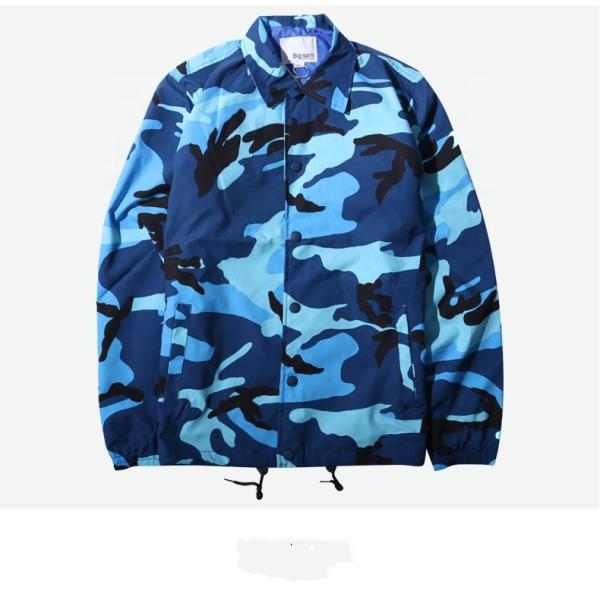 New Plus Size Coach Blue Camo Jacket , Twill Coach Jacket Eco Friendly