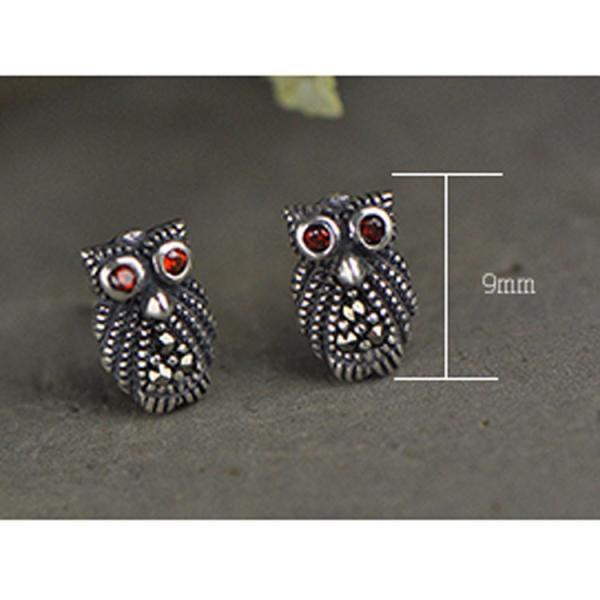 Vintage Owl Design Sterling Silver Stud Earrings(XH023333W)