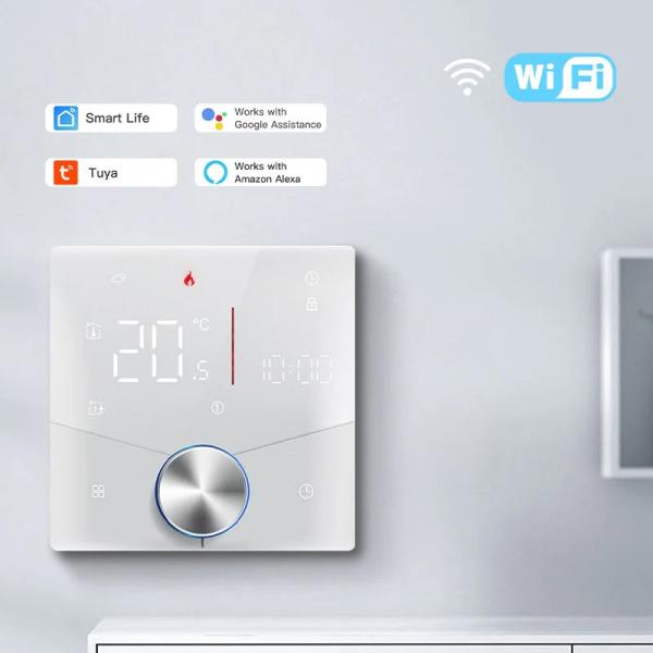 Smart Thermostat With 16A And 0.5℃ Temperature Control Accuracy WiFi Touch LED Integrated Screen Knob Floor Heating