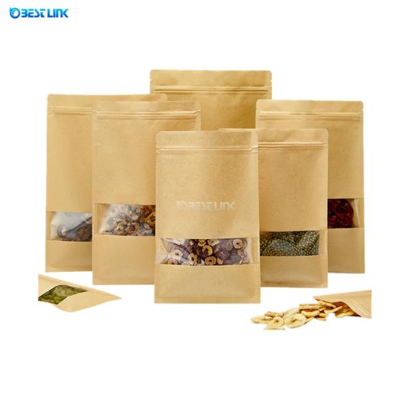 Custom Size Kraft Coffee Standing Pouch Food Grade Foil Kraft Paper Bags