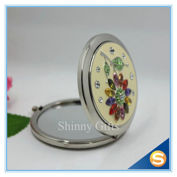 Shinny Gifts Wholesale Colorful Rhinestones Flower Design Small Round Mirror