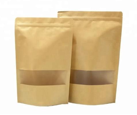 Reusable food pouch stand up zip lock kraft paper bags with window Manufacturer
