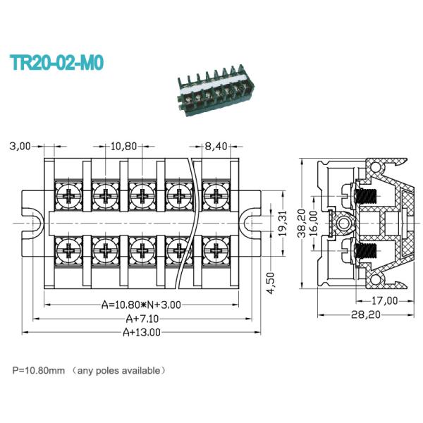 Черной тип барьера винта терминального блока PCB 10.8mm установленный панелью