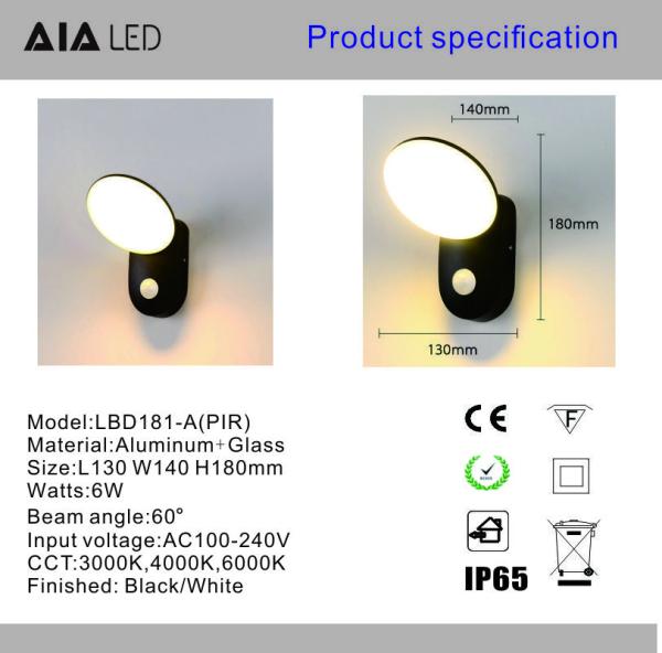 PIR sensor exterior acrylic wall lamp 6W led wall light fittings led wall light for external light fixtures
