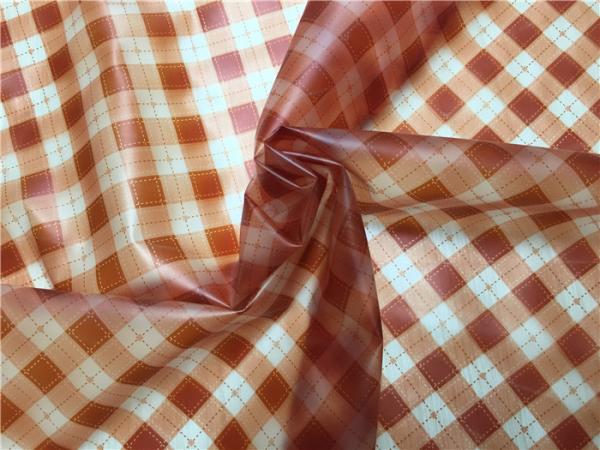 Orange Printed Grid Pattern Faux Leather Fabric For Ladies Fashion Coat 0.15mm