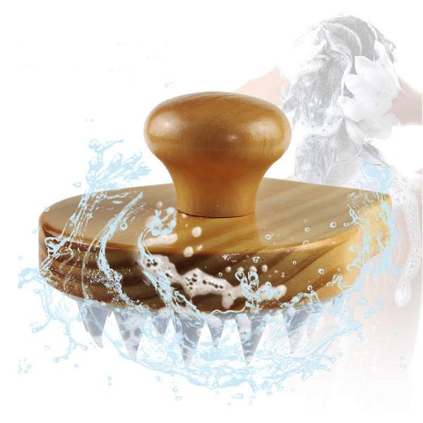 Relaxation Function Wood and Silicone Hair Scrub Brush Comb for Women Scalp Massager