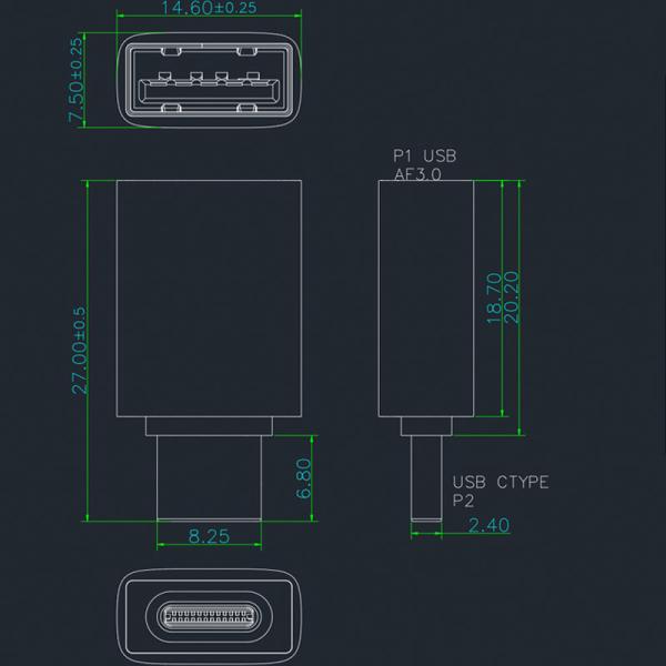 Petit adaptateur USB C vers USB A F 3.1 M, prise en charge OTG, vitesse 5 Gbit/s, corps en métal