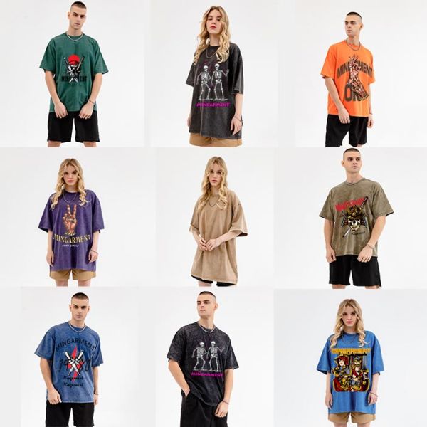 Wholesale Custom Printed T Shirt for Men Cotton Plain Oversize Acid Wash Boxy Summer Blank T-Shirt
