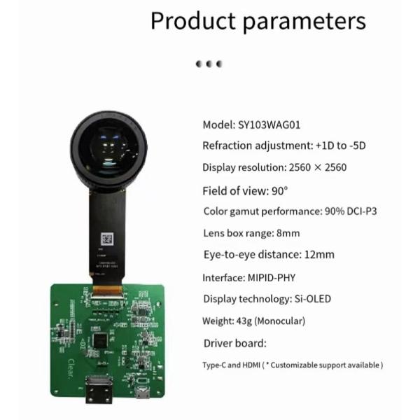 1.03 Inch Micro OLED Display 2560*2560 Advanced For Smartwatch Viewfinders