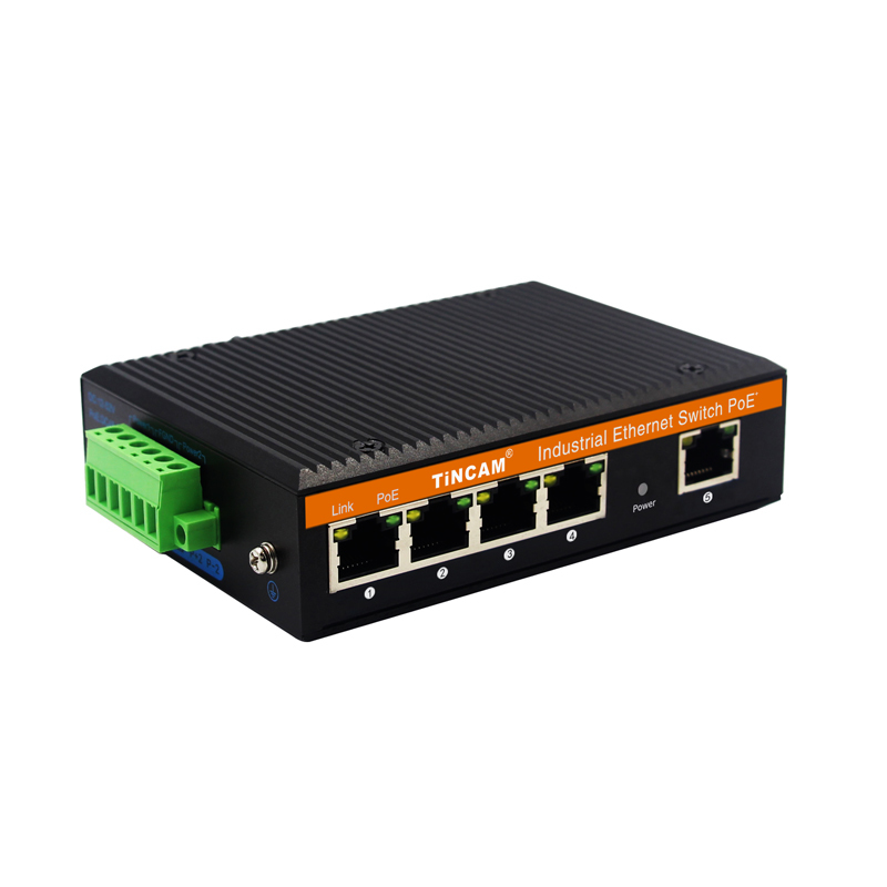 5-Port Industrial Gigabit Ethernet & PoE Switch DIN-Rail, Dual Power DC 12–52V, -40°C to 85°C TBC-GF2505 / TBC-GFP2505