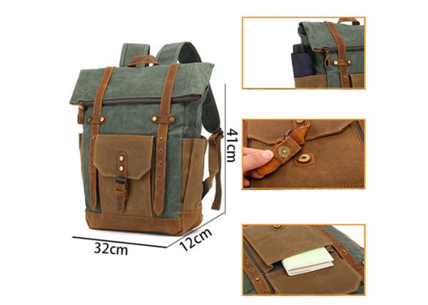 Canvas Leather Magnetic Snap Vintage Laptop Backpack High Grade Bronze Hardware