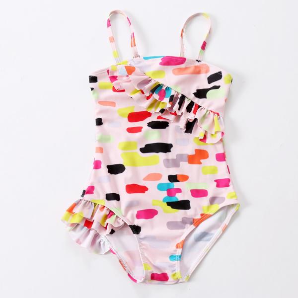 Girl's Dot print fold front of the chest one piece swimwear