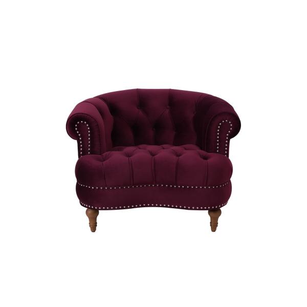 Elegant rosa tufted accent chair burgundy wing armrest chair with velvet fabric