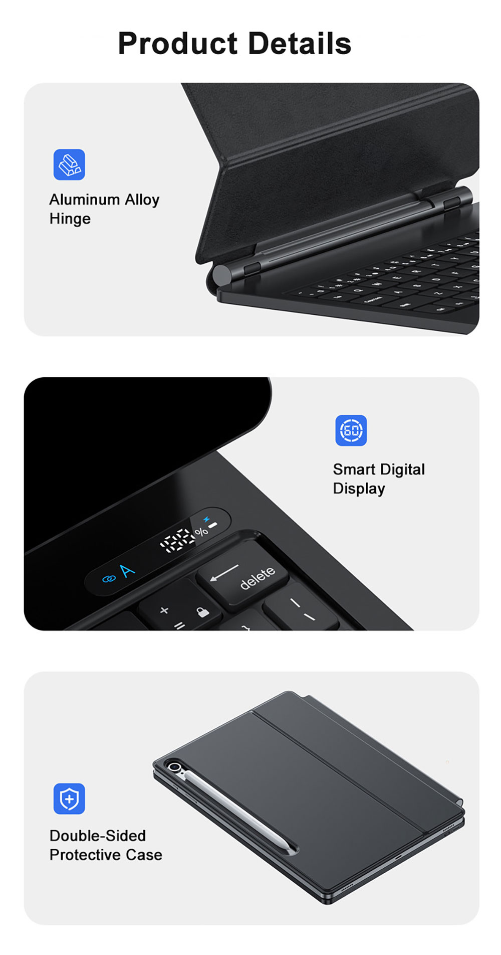 Wholesale BT Magnetic Magic Keyboard Scissor Keys with Digital Power Display for Samsung Galaxy Tab S7+/S8+/S9+/S10+/S7 FE/S9 FE