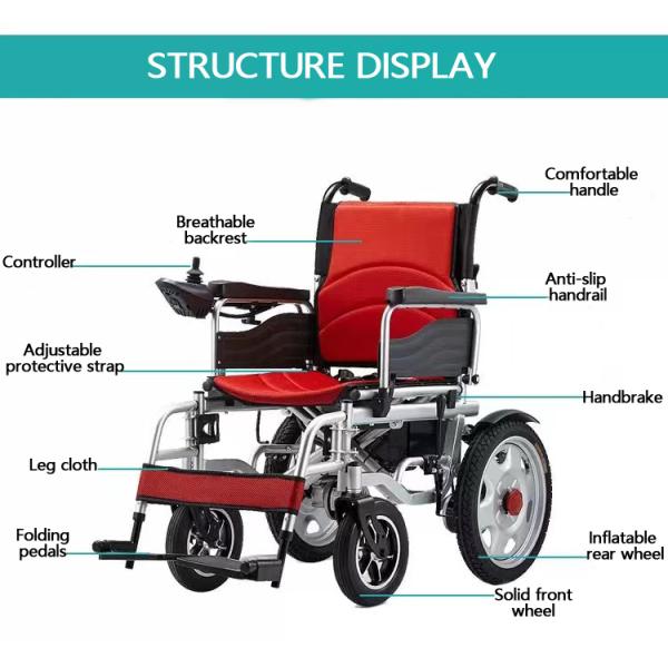 Reinforced Lightweight Foldable Electric Wheelchair Chromed Steel Multi Functional