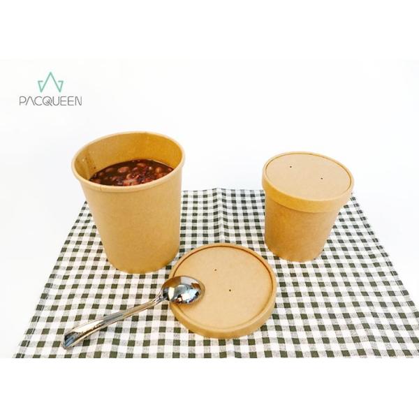 Soup Takeaway Food Containers Kraft Paper PE / PLA Lined Anti Leaking