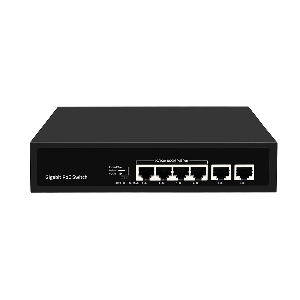 6 портов Ethernet Гигабитный PoE переключатель 250 метров расширения VLAN 60 Вт Бюджет энергии