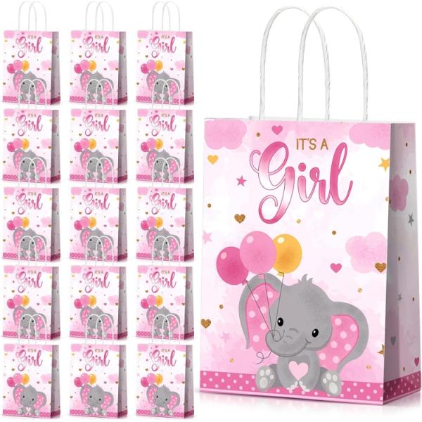 Custom Colorful Cartoon Animal Child Toy Pink Girl Kraft Paper Bag for Baby Shower