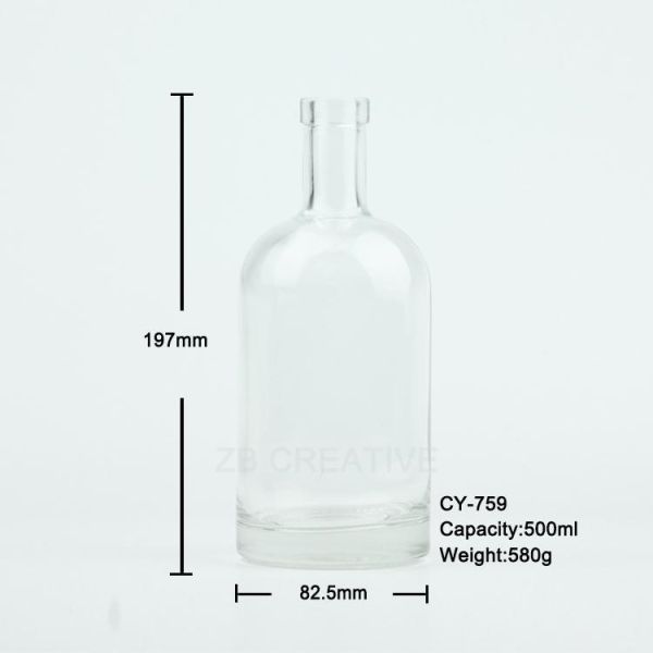 500ml High White Liquor Bottle Cork Top For Gin 580g CY-759