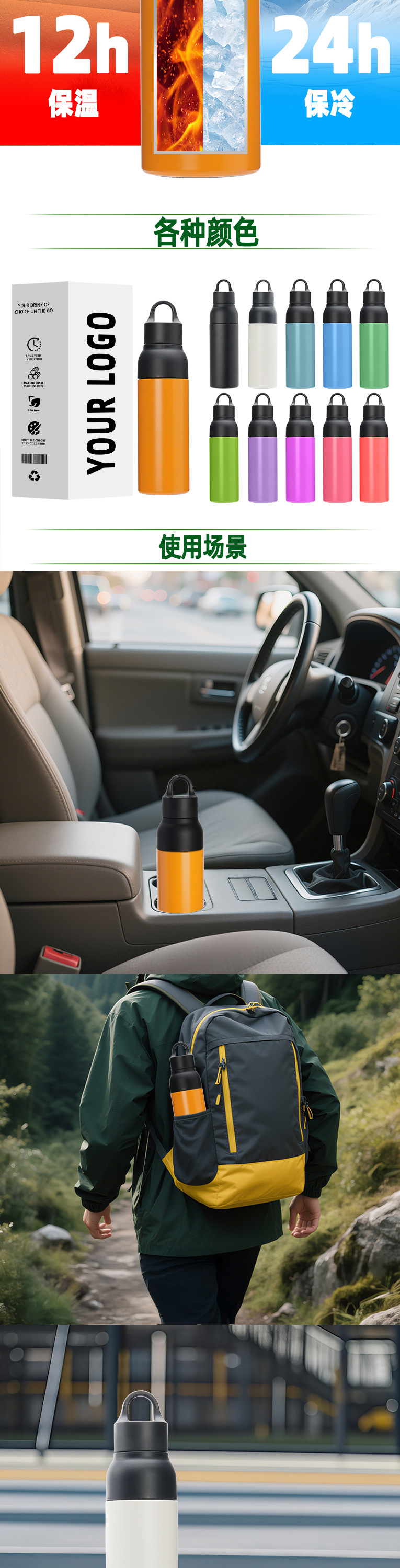 Nouveau Coupe isolée en acier inoxydable 304 transfrontalière à ouverture en un clic Coupe d'eau isolée pour voiture Sports Outdoor Coupe d'eau 500ml