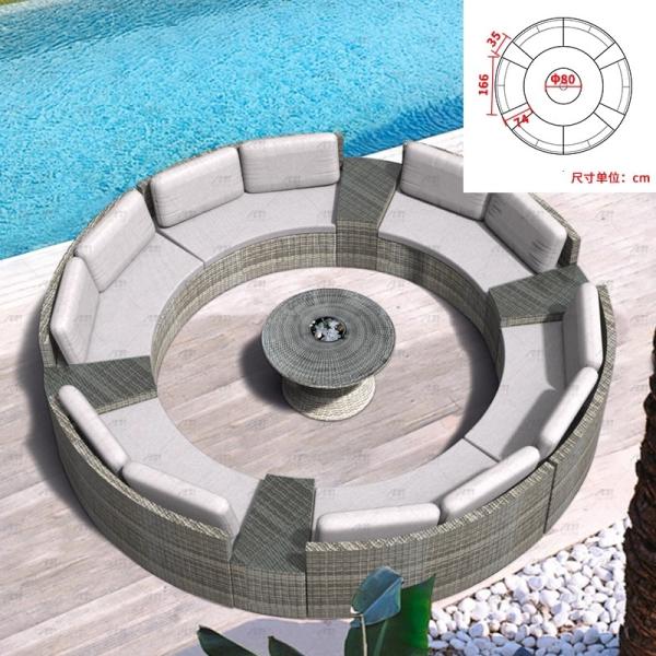 Round Swimming Pool Sofa Unfolded Rattan Sofa Outdoor Black