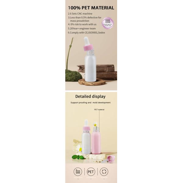 Wholesale Clear Frosted 30ml 1oz Plastic Pink White PET Round Dropper Bottle for Serum Essential Oil