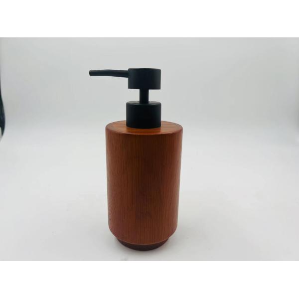 Естественный дуб деревянный аксессуары ванной комнаты набор круглой формы черный насос голова зубная щетка чашки ванной комнаты набор деревянной мыльной тарелки