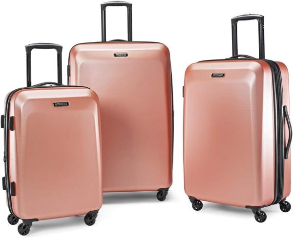 Moonlight Hardside Expandable Luggage with Spinner Wheels, Rose Gold, Checked-Medium 24-Inch