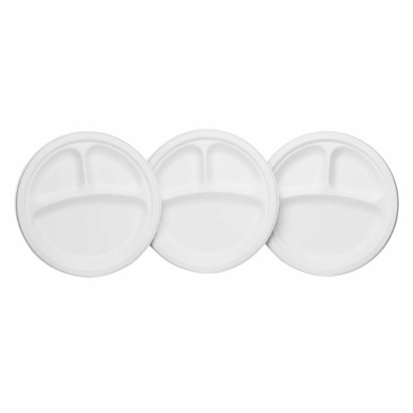 Белые 3 бумажной тарелки отсека, Перерабатываемый бумажные тарелки 9 дюймов