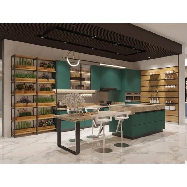 Lotus Green Stainless Steel Kitchen Cabinets with Island