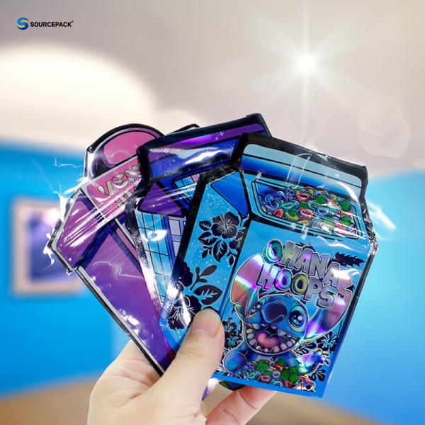 Customized Hologram Smell Proof Child Resistant Dry Flower Special Shape Packaging Bag