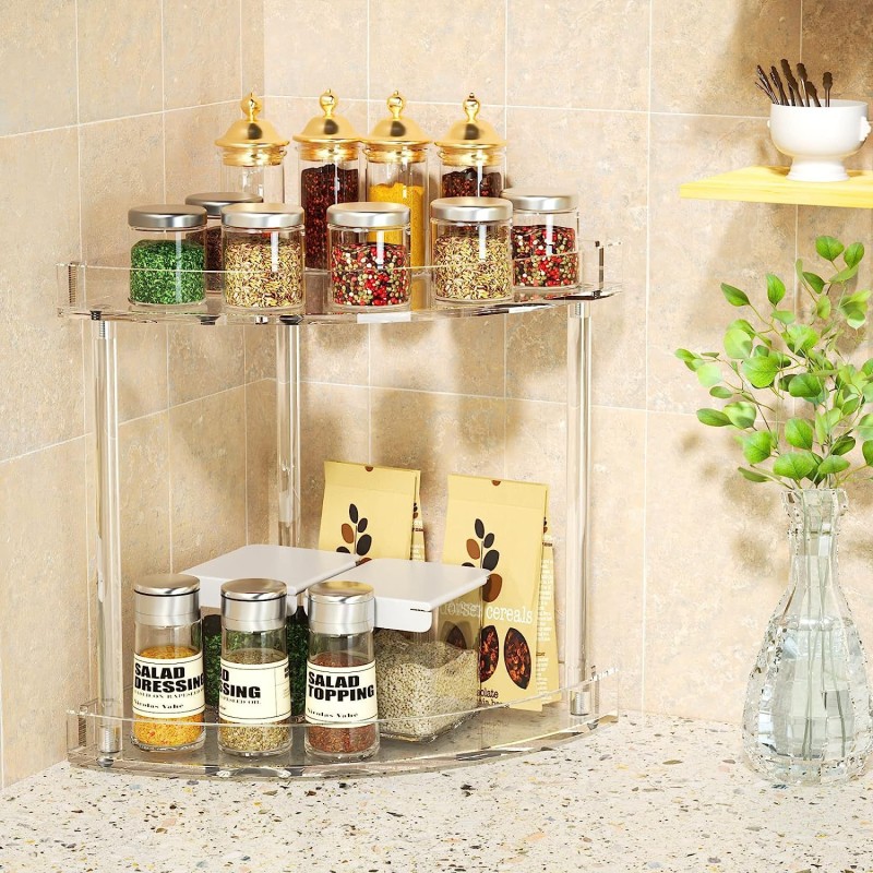 Modern Double-Layer Rectangle Detachable Design Injection Molding Acrylic Non-Folding Storage Rack for Bathroom