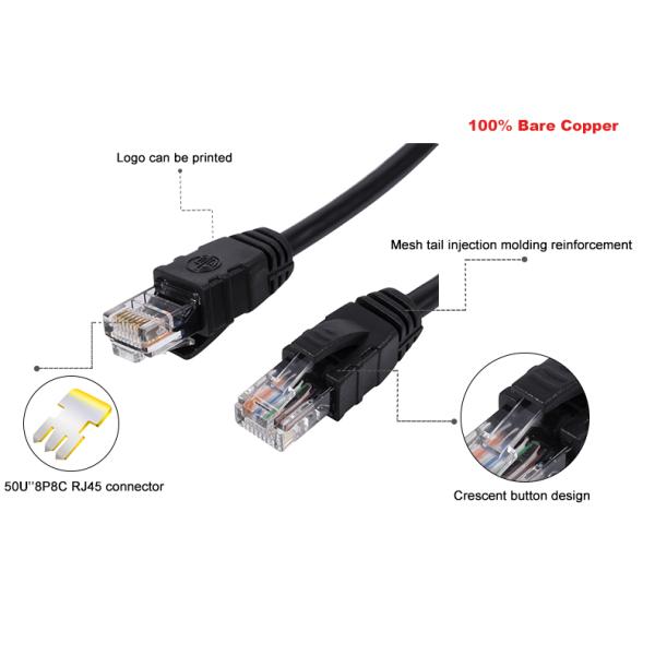 Round Cat6a UTP Patch Cord 24AWG 4 Pair Black / Gary 4P PVC Ethernet Cable