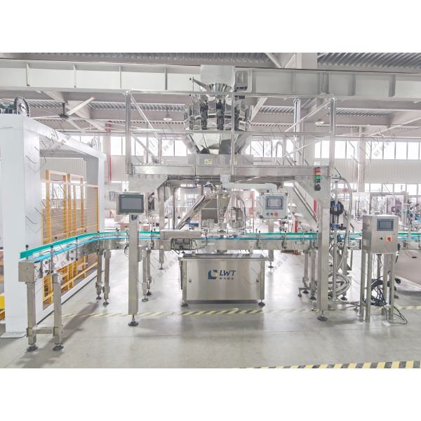 3000 Bottles/H Potato Chips Filling Production Line with 14-Head Intelligent Weighing and Food-Grade 316 Stainless Steel