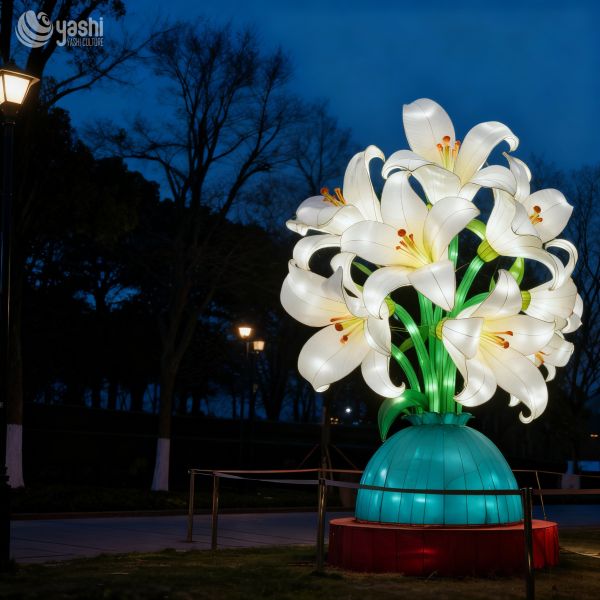 Usine de lanternes chinoises, lanterne de plante faite à la main, sculpture de lys, lanterne de décoration de jardin