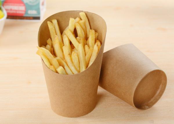 Grease Resistant Kraft Paper French Fry Cups , Fast Food Chip Scoop Box