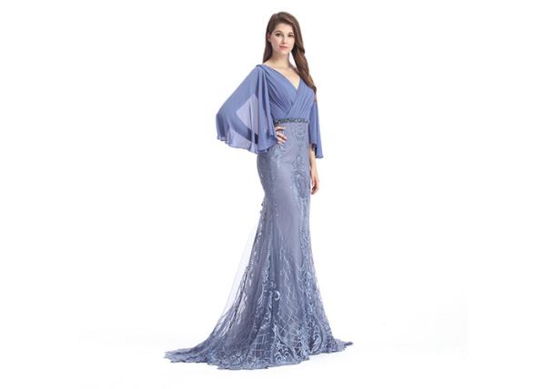 Fashion Ladies Half Sleeve Evening Dresses Mermaid Sleeves Applique Dress
