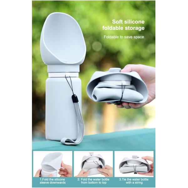 Dispensador de botellas de agua para perros para exteriores de 550 ml de 19 onzas, de color blanco, plegable, alimentador de agua para perros