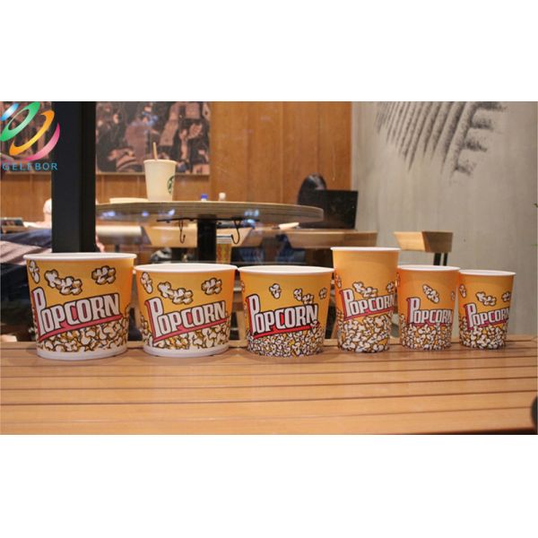 Eco Friendly Disposable Food Packaging Round Popcorn Paper Cups Bucket 24oz