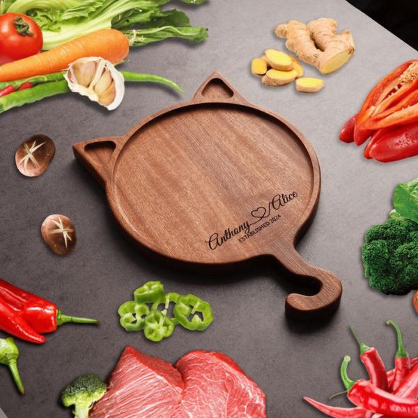 7''8''10'' Irregular Wooden Round Cat Display Plate Handmade Solid Wood Pizza Plate