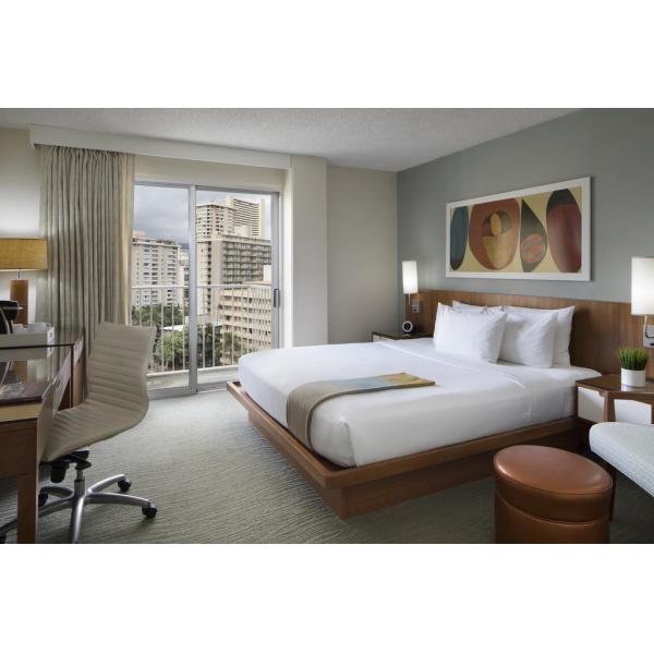 Hospitality Room Furniture Modern design Walnut wood King bed and Combined TV cabinet with Glass top Desk in KD cartons