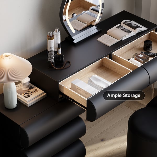 Wooden Floating Vanity Makeup Table Dresser With Led Mirror Bedroom