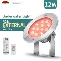 Projetores subaquáticos 12W Ip68 do diodo emissor de luz do controle externo do RGB impermeáveis