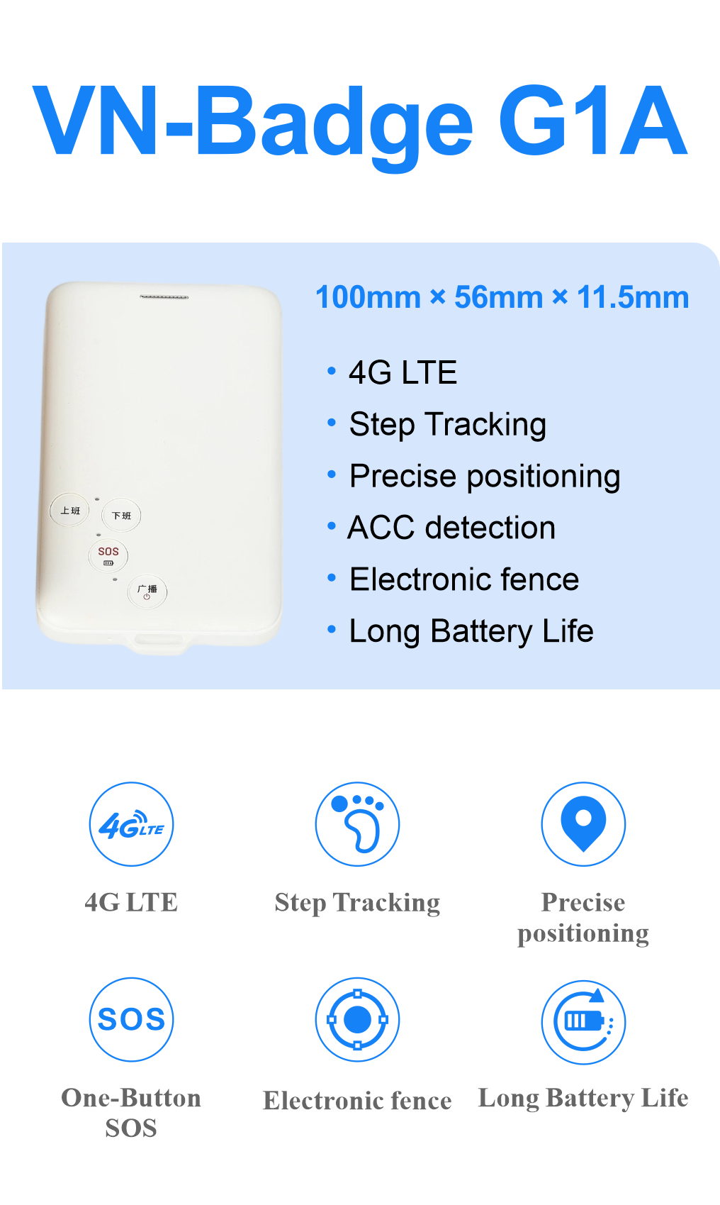 VN-Badge G1A 4G CAT1 Smart Badge Positioning Terminal