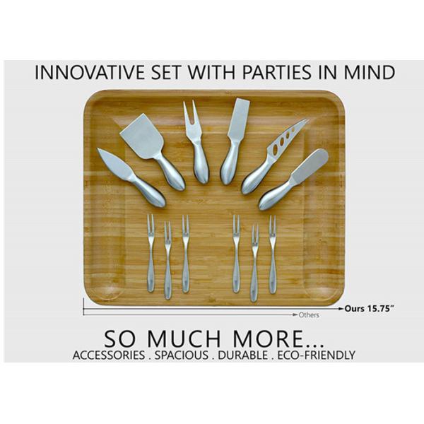 Bamboo Wooden Cheese Board With 6 Stainless Steel Cheese Knives & 6 Appetizer Forks