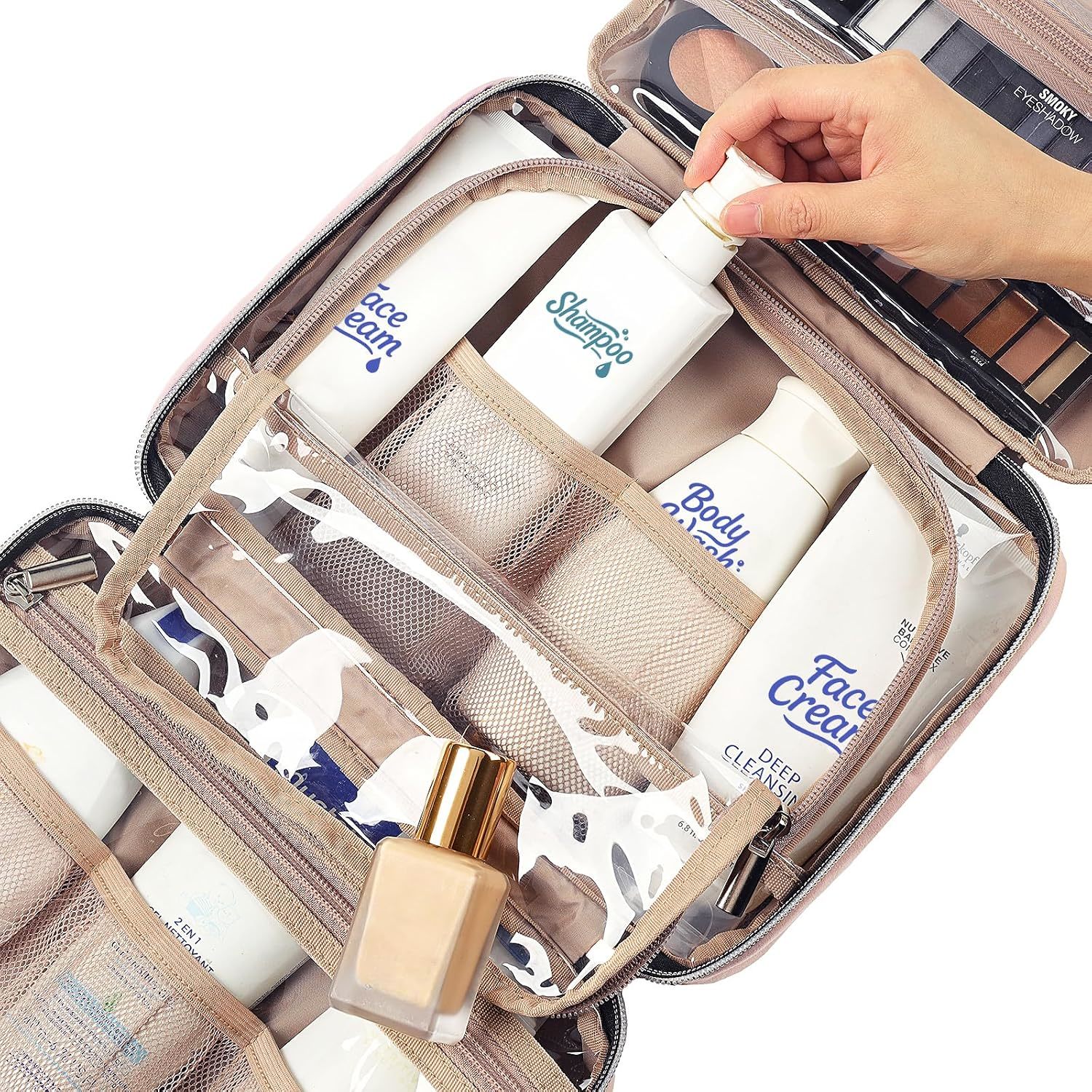 Women’s Hanging Travel Toiletry Bag, Portable Makeup and Cosmetic Organizer with Multi-Compartment Storage for Toiletries, Skincare and Bathroom Essentials